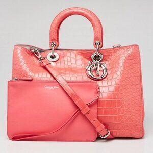 Christian Dior Pink Alligator Large Diorissimo Tote Bag